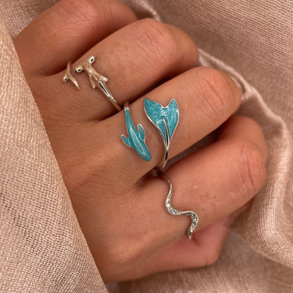 Mare D'Oro Whale Adjustable 925 Sterling Silver Ring