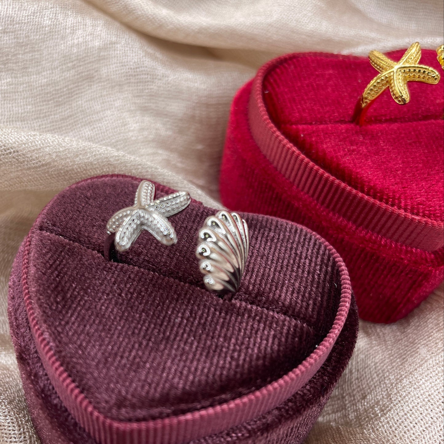 Big Seashell Star Adjustable 925 Sterling Silver Ring