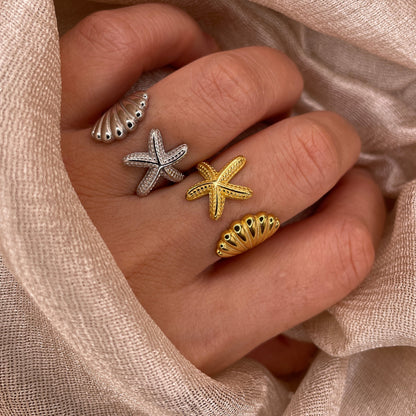 Big Seashell Star Adjustable 925 Sterling Silver Ring