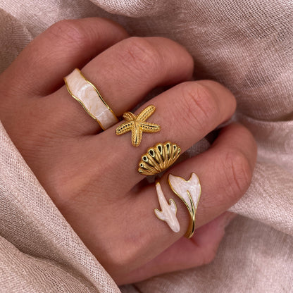 Big Seashell Star Adjustable 925 Sterling Silver Ring