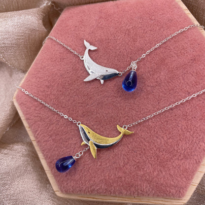 Ocean Whale Drop 925 Sterling Silver Necklace