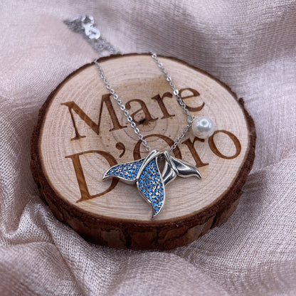 Blue Whale Tail Pearl 925 Sterling Silver Necklace