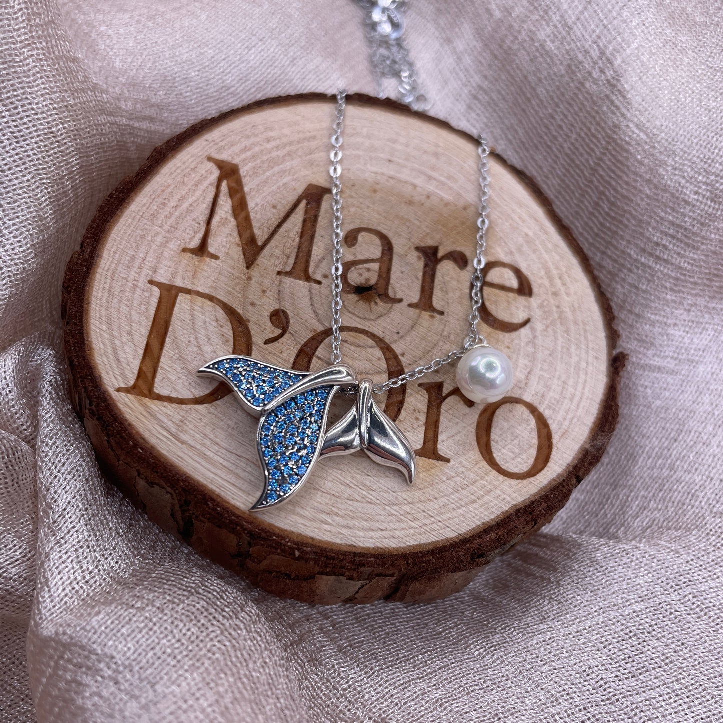 Blue Whale Tail Pearl 925 Sterling Silver Necklace