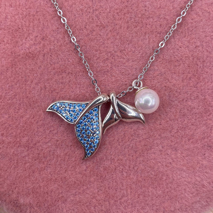 Blue Whale Tail Pearl 925 Sterling Silver Necklace