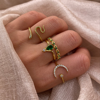 Green Emerald Drop 925 Sterling Silver Ring