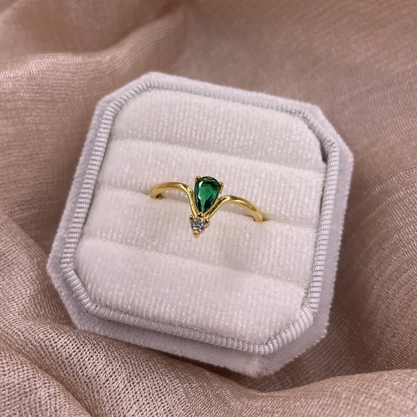 Green Emerald Drop 925 Sterling Silver Ring