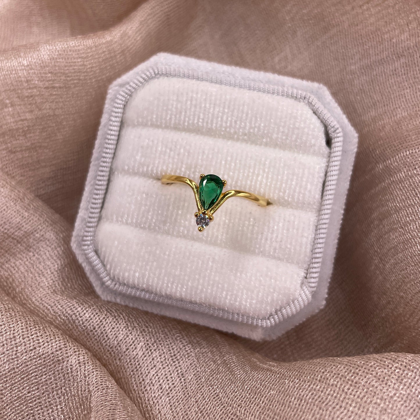 Green Emerald Drop 925 Sterling Silver Ring