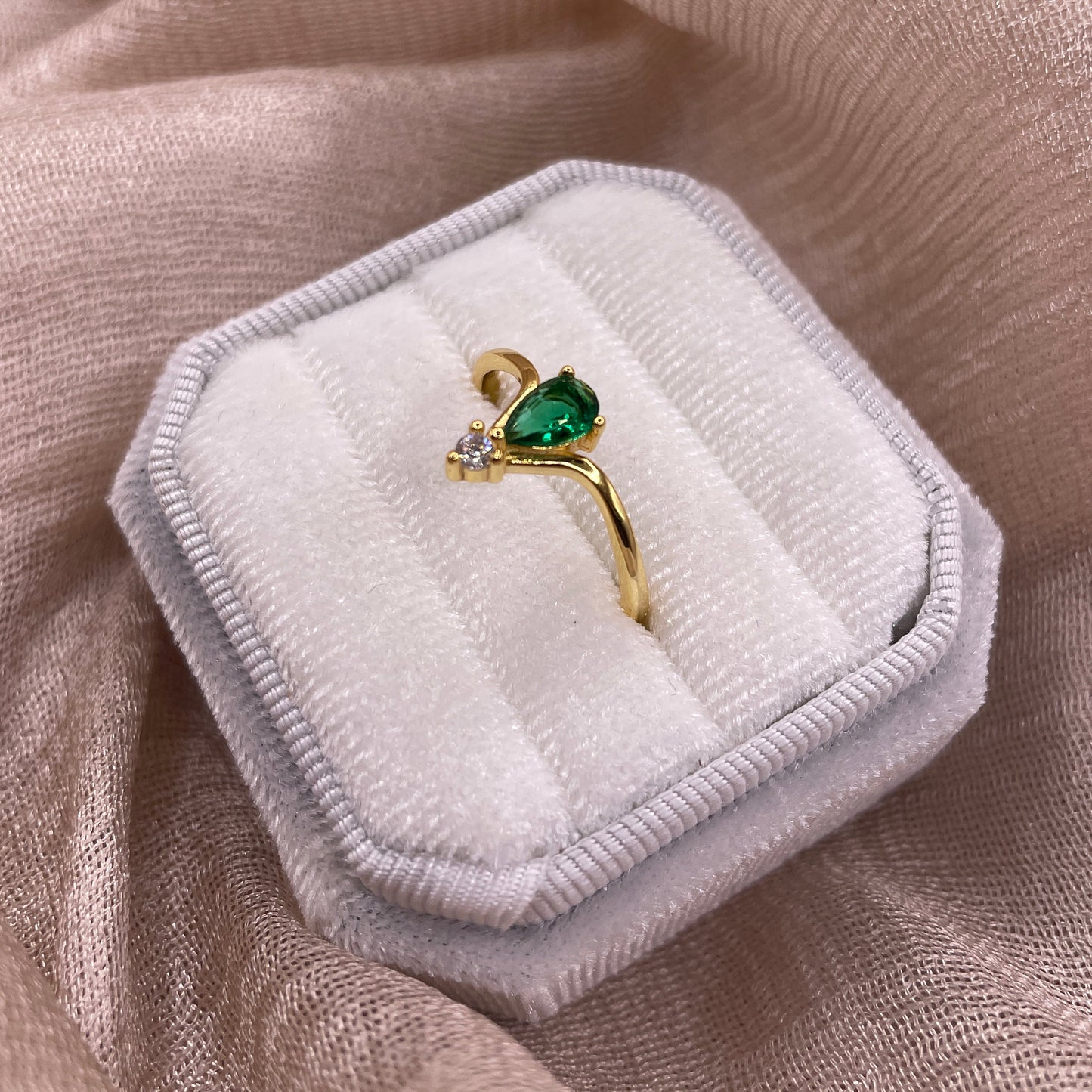 Green Emerald Drop 925 Sterling Silver Ring