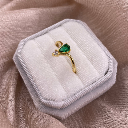 Green Emerald Drop 925 Sterling Silver Ring
