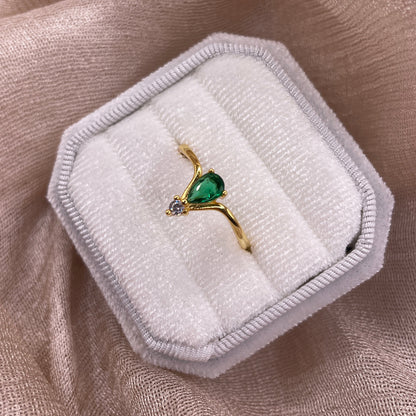 Green Emerald Drop 925 Sterling Silver Ring