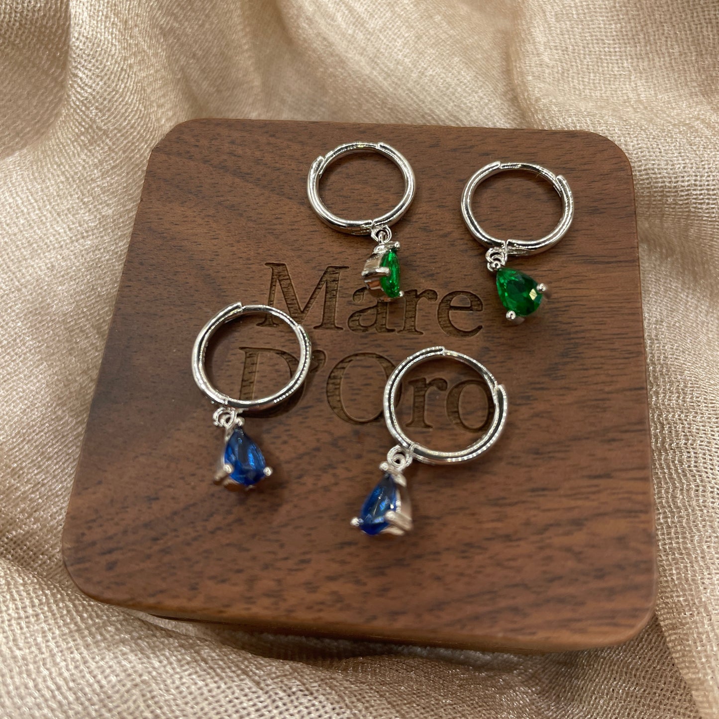 Blue & Green Teardrop 925 Sterling Silver Earrings