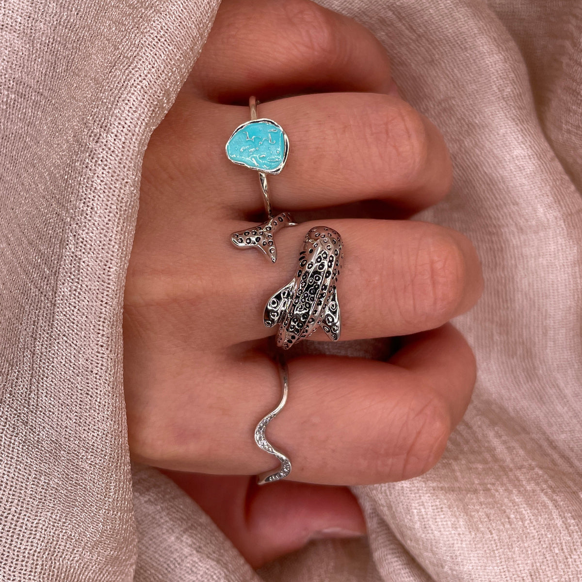 Whale Shark Adjustable 925 Sterling Silver Ring