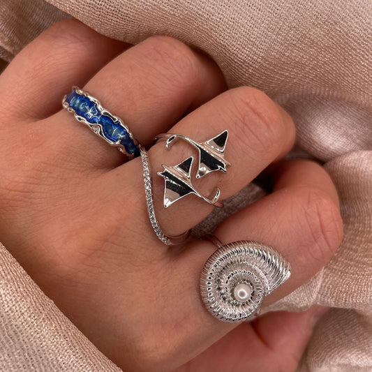 Manta Ray Duo 925 Sterling Silver Ring