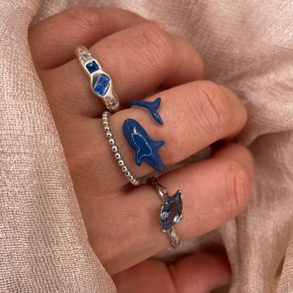 Navy Orca Adjustable 925 Sterling Silver Ring