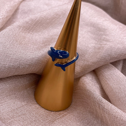Navy Orca Adjustable 925 Sterling Silver Ring