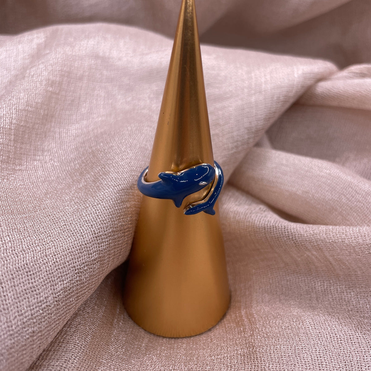 Navy Orca Adjustable 925 Sterling Silver Ring
