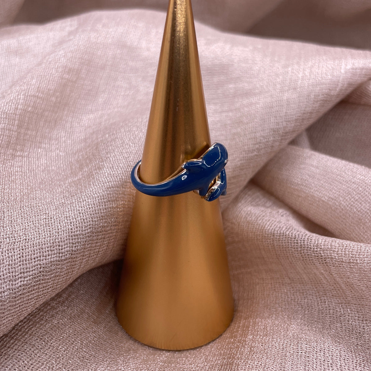 Navy Orca Adjustable 925 Sterling Silver Ring