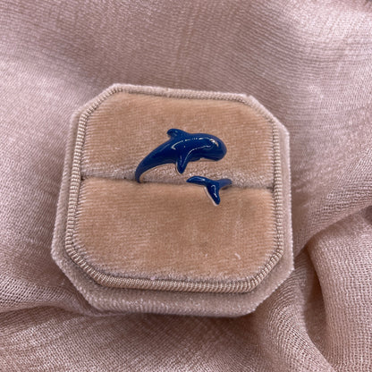 Navy Orca Adjustable 925 Sterling Silver Ring