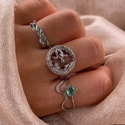 Turtle & Koi Adjustable 925 Sterling Silver Ring