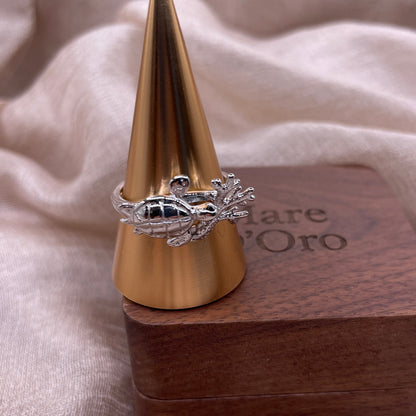 Coral Turtle Adjustable 925 Sterling Silver Ring