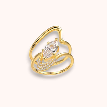 Mare D’Oro Wave 2ct Marquise Moissanite Ring Set – 925 Sterling Silver