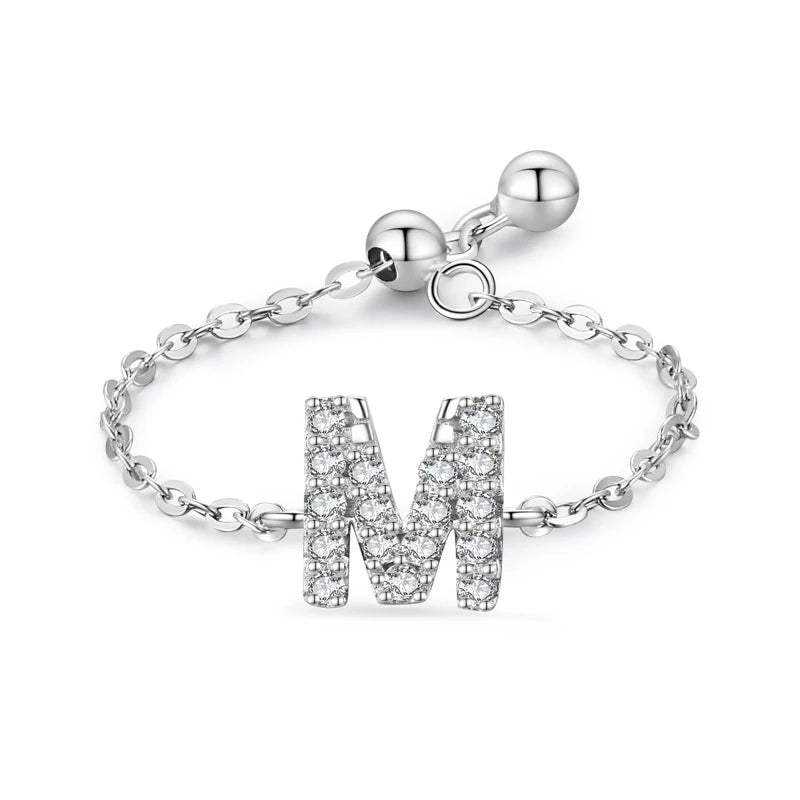 Personalized Alphabet Chain 925 Sterling Silver Ring