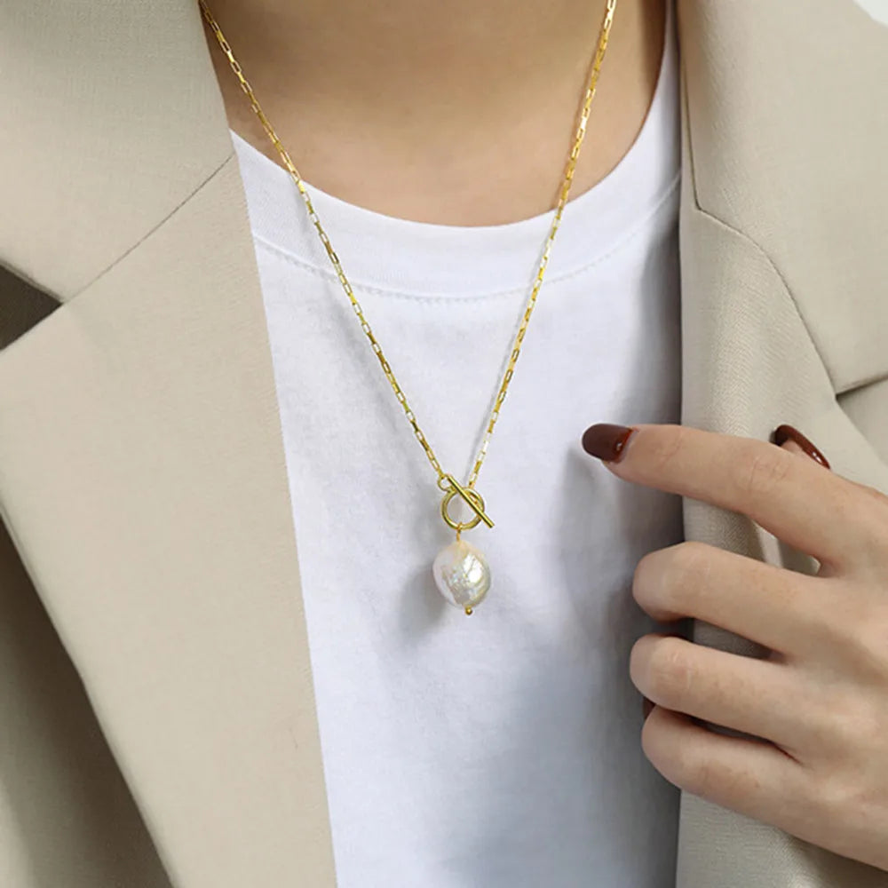 Freshwater Pearl Toggle 925 Sterling Silver Necklace