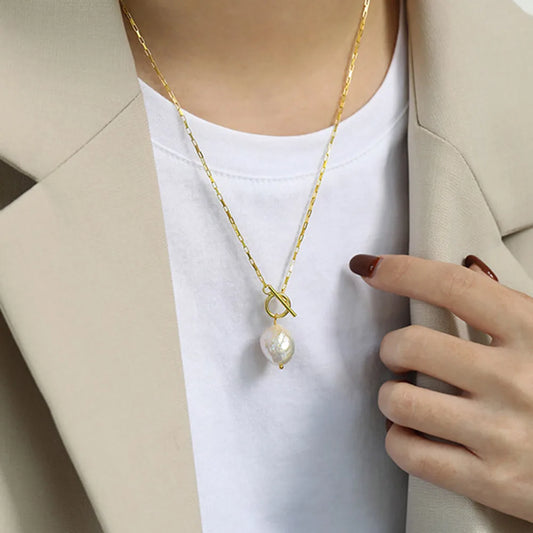 Freshwater Pearl Toggle 925 Sterling Silver Necklace