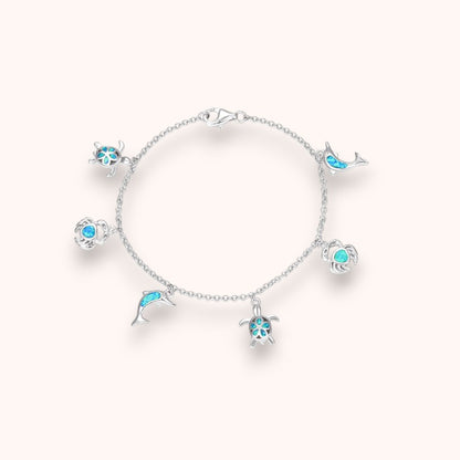 Ocean Opal Charm Bracelet – 925 Sterling Silver | Dolphin, Turtle & Crab Bracelet
