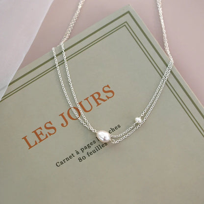 Layered Freshwater Pearl Necklace – 925 Sterling Silver