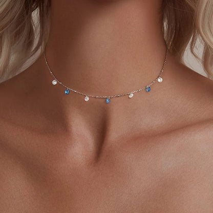 Shining Silver Blue & White CZ Star Necklace – 925 Sterling Silver