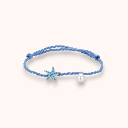 925 Sterling Silver Starfish & Pearl Hand Rope Bracelet