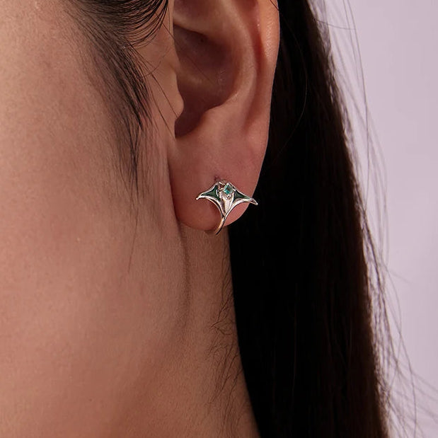 Manta Ray Hoop Earrings 925 Sterling Silver
