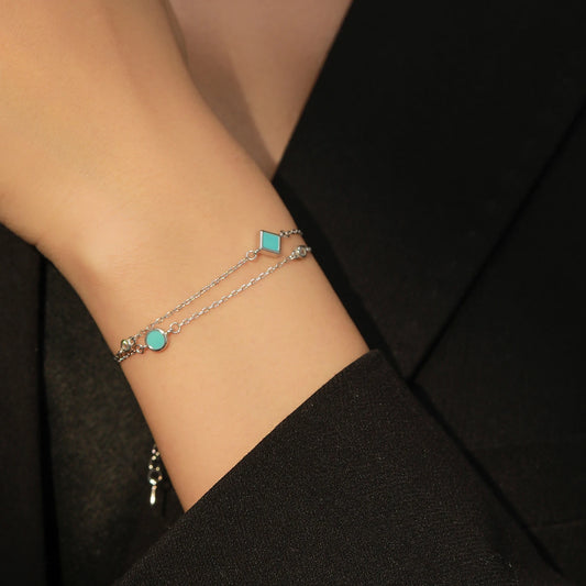 Aqua Link Bracelet | 925 Sterling Silver Adjustable Bracelet