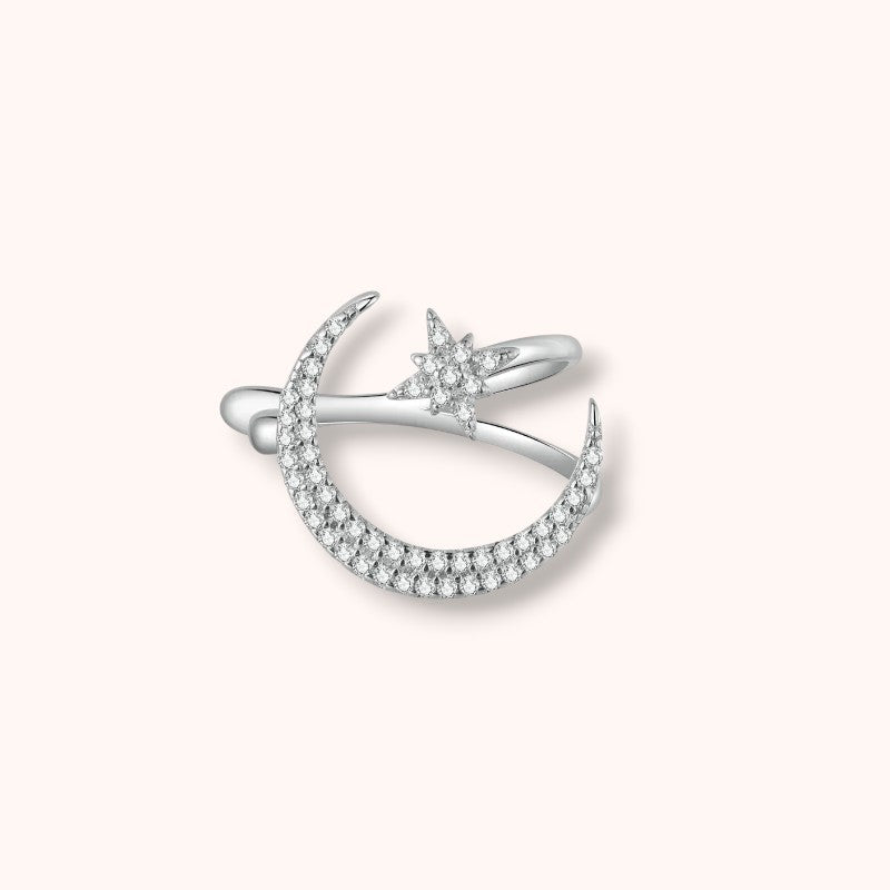 Star & Moon Ear Cuff – 925 Sterling Silver Celestial Ear Wrap