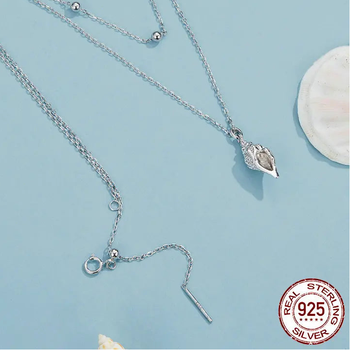 Ocean Shell Layered Necklace 925 Sterling Silver