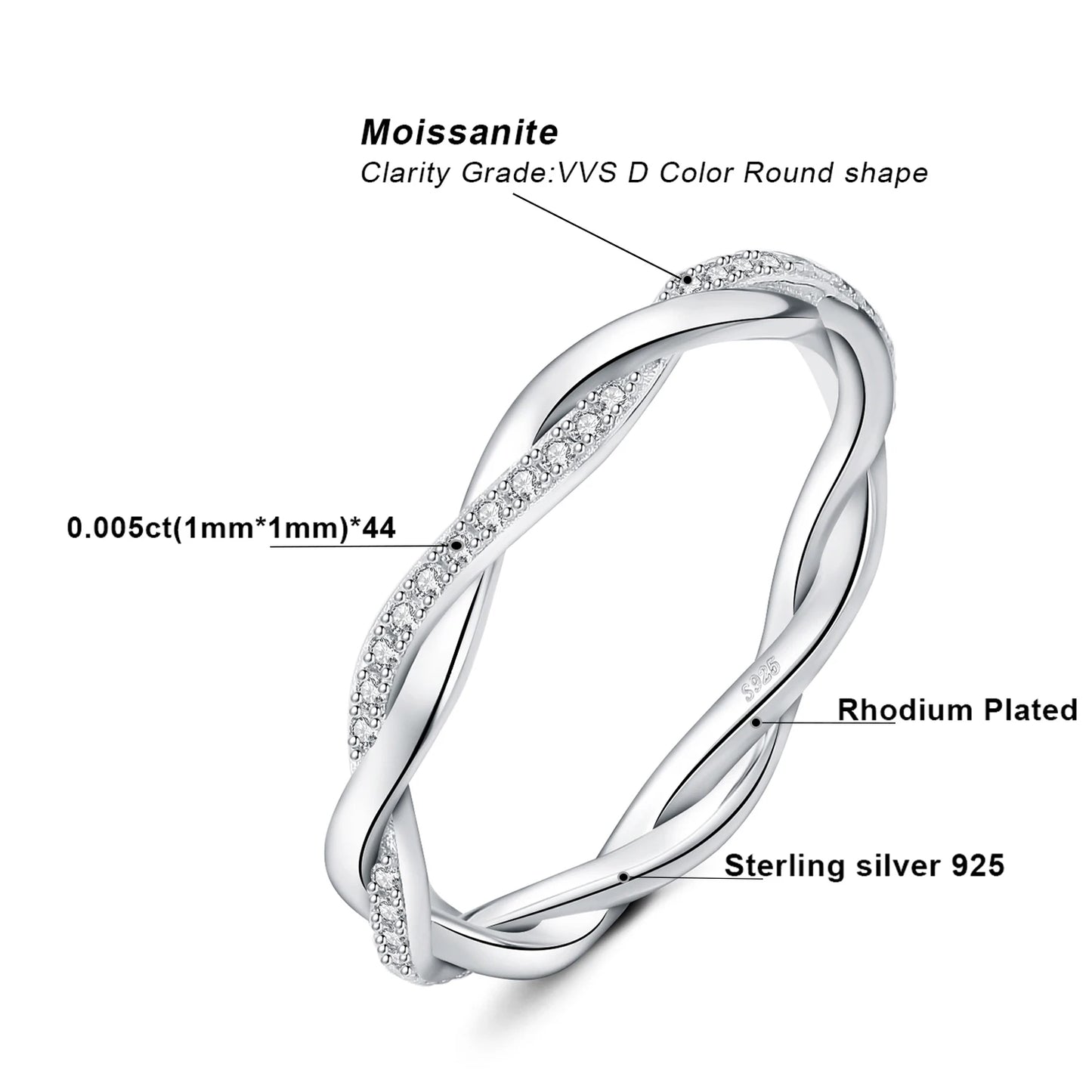 Twisted Moissanite Wave Ring 925 Sterling Silver | D Color VVS Eternity Ring