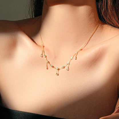 Teardrop Crystal Y Necklace 925 Sterling Silver | Dainty Drop Necklace