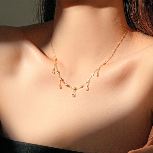 Teardrop Crystal Y Necklace 925 Sterling Silver | Dainty Drop Necklace