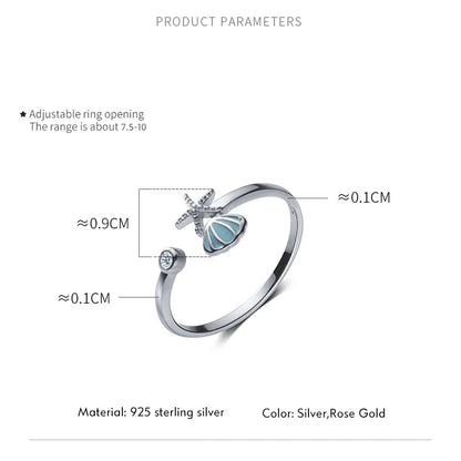 Cute Seashell Starfish 925 Sterling Silver Ring