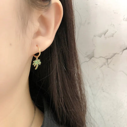 Palm Tree Zircon Hoop Earrings – 925 Sterling Silver