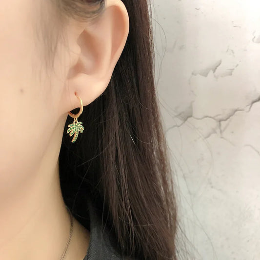 Palm Tree Zircon Hoop Earrings – 925 Sterling Silver
