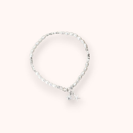 Ocean Motif Charm Freshwater Pearl Bracelet 925 Sterling Silver