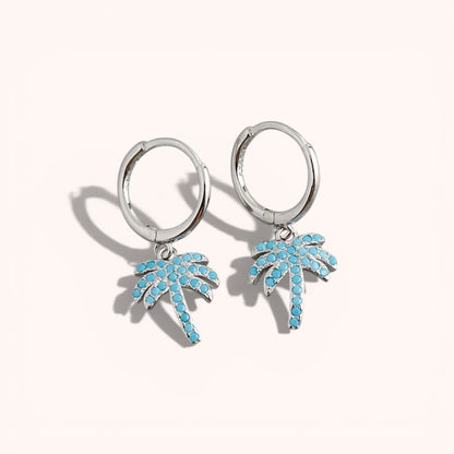 Palm Tree Zircon Hoop Earrings – 925 Sterling Silver