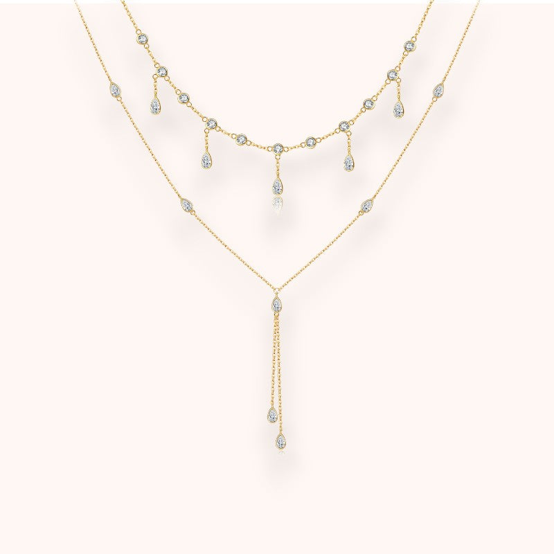 Teardrop Crystal Y Necklace 925 Sterling Silver | Dainty Drop Necklace