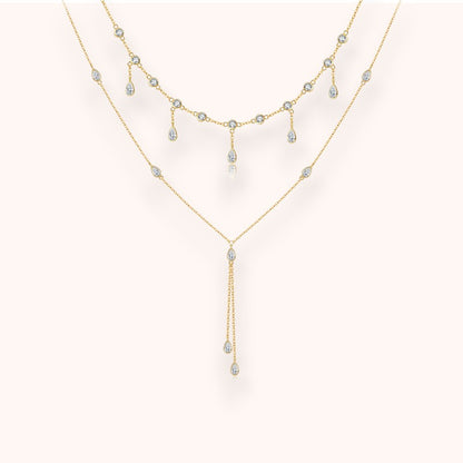 Teardrop Crystal Y Necklace 925 Sterling Silver | Dainty Drop Necklace