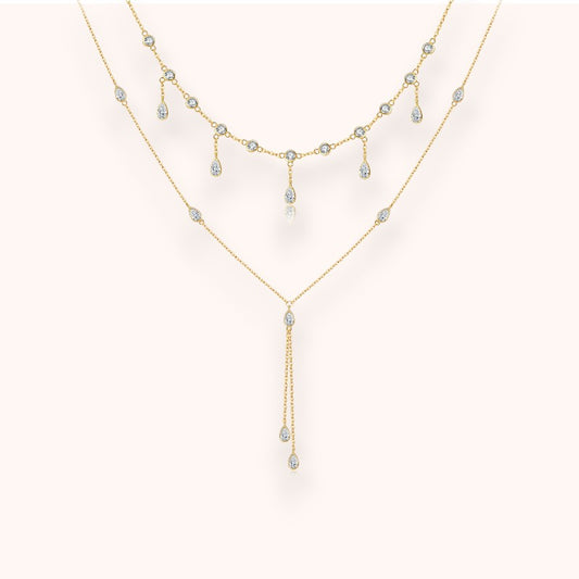 Teardrop Crystal Y Necklace 925 Sterling Silver | Dainty Drop Necklace