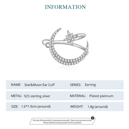 Star & Moon Ear Cuff – 925 Sterling Silver Celestial Ear Wrap