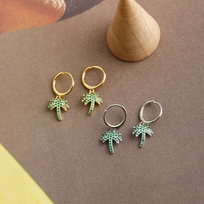 Palm Tree Zircon Hoop Earrings – 925 Sterling Silver
