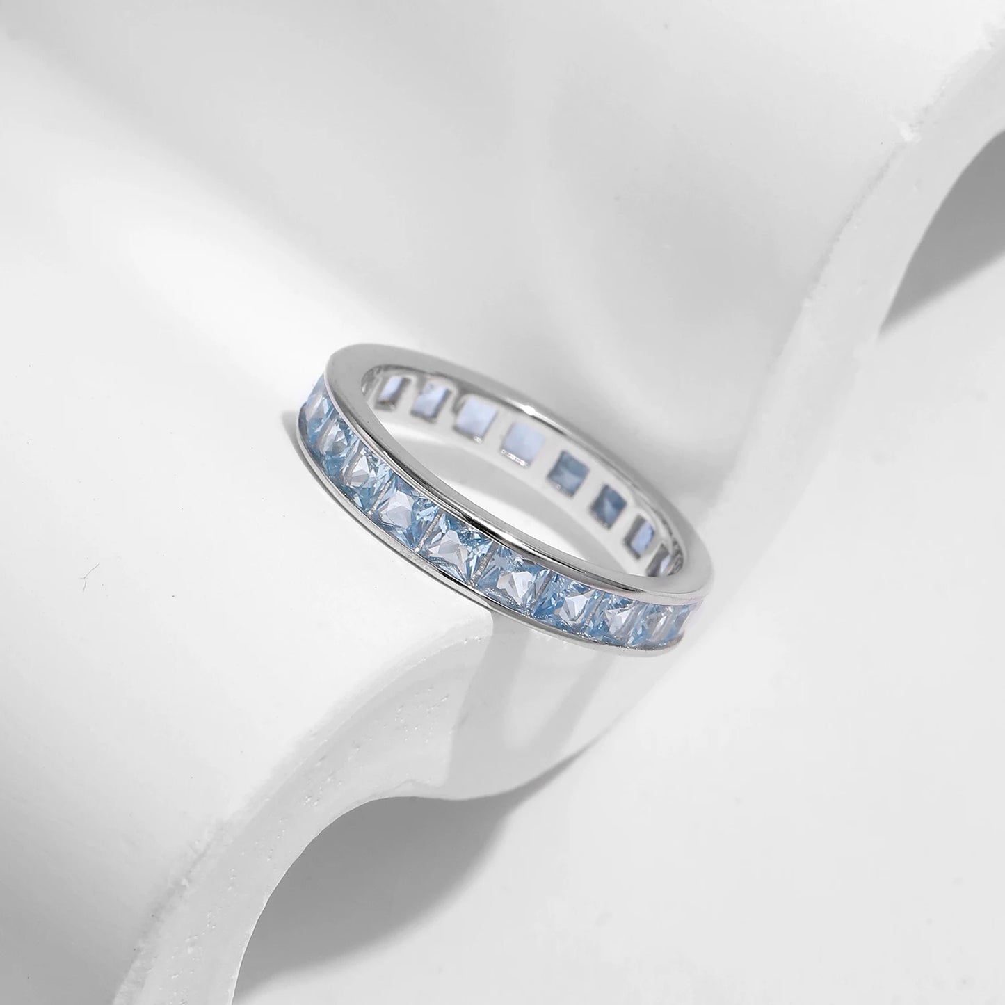 Blue Ice Eternity Ring 925 Sterling Silver Ring | Ocean Blue Crystal Band Ring